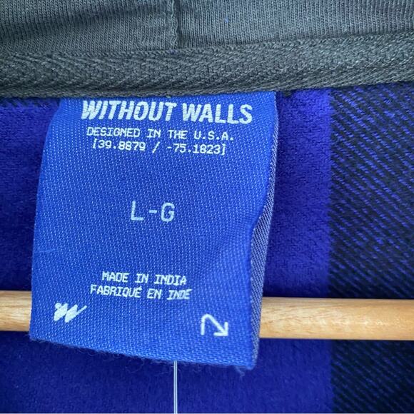 Without Walls Ikat Purple Plaid Flannel Hooded Overshirt NWTs size Large - Picture 12 of 13
